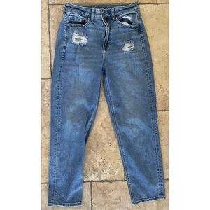 American Eagle Jeans Womens 4 Mom Straight High Rise Distressed Stretch Denim Pa